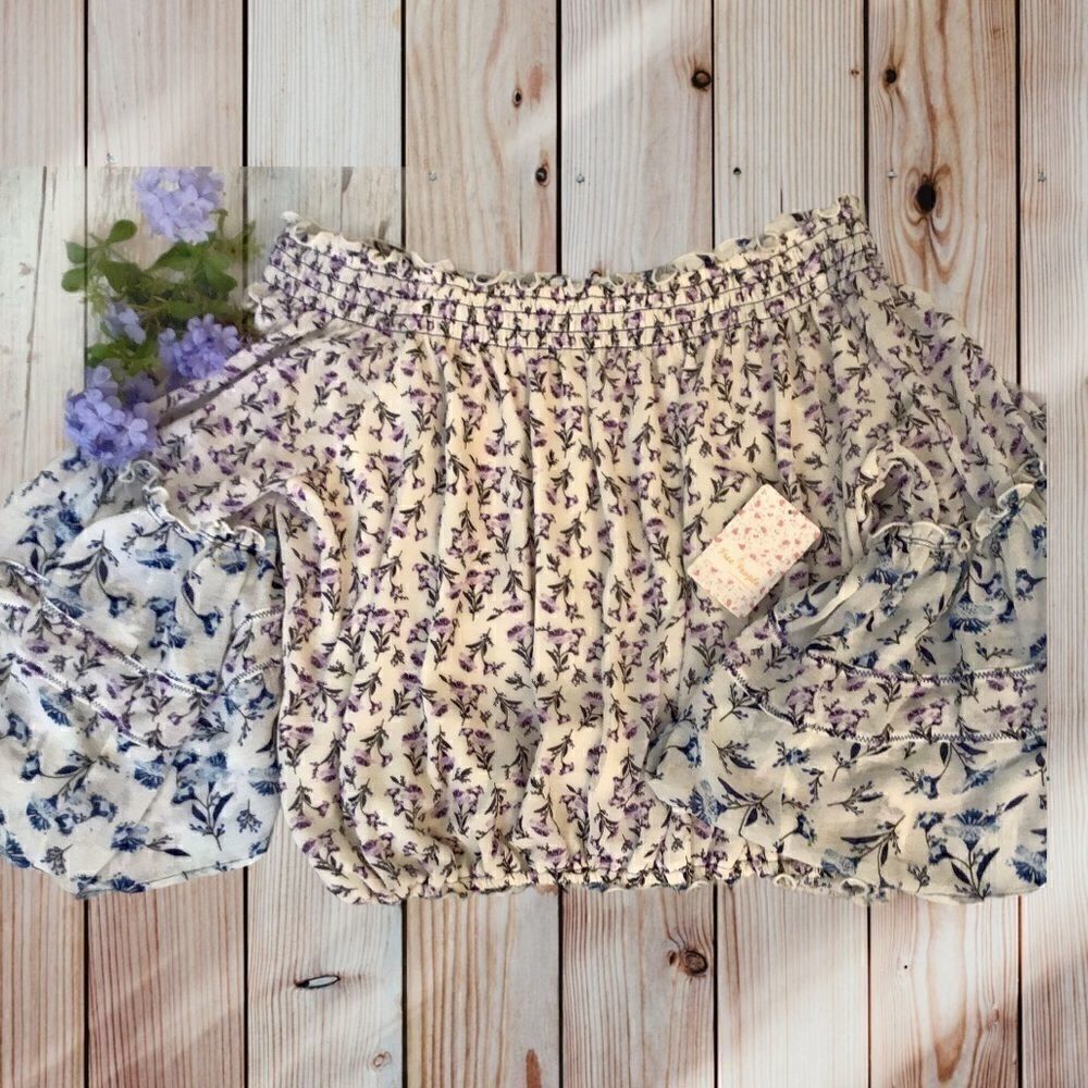NWOT Free People Cream Blush Floral Off-Shoulder Blouse